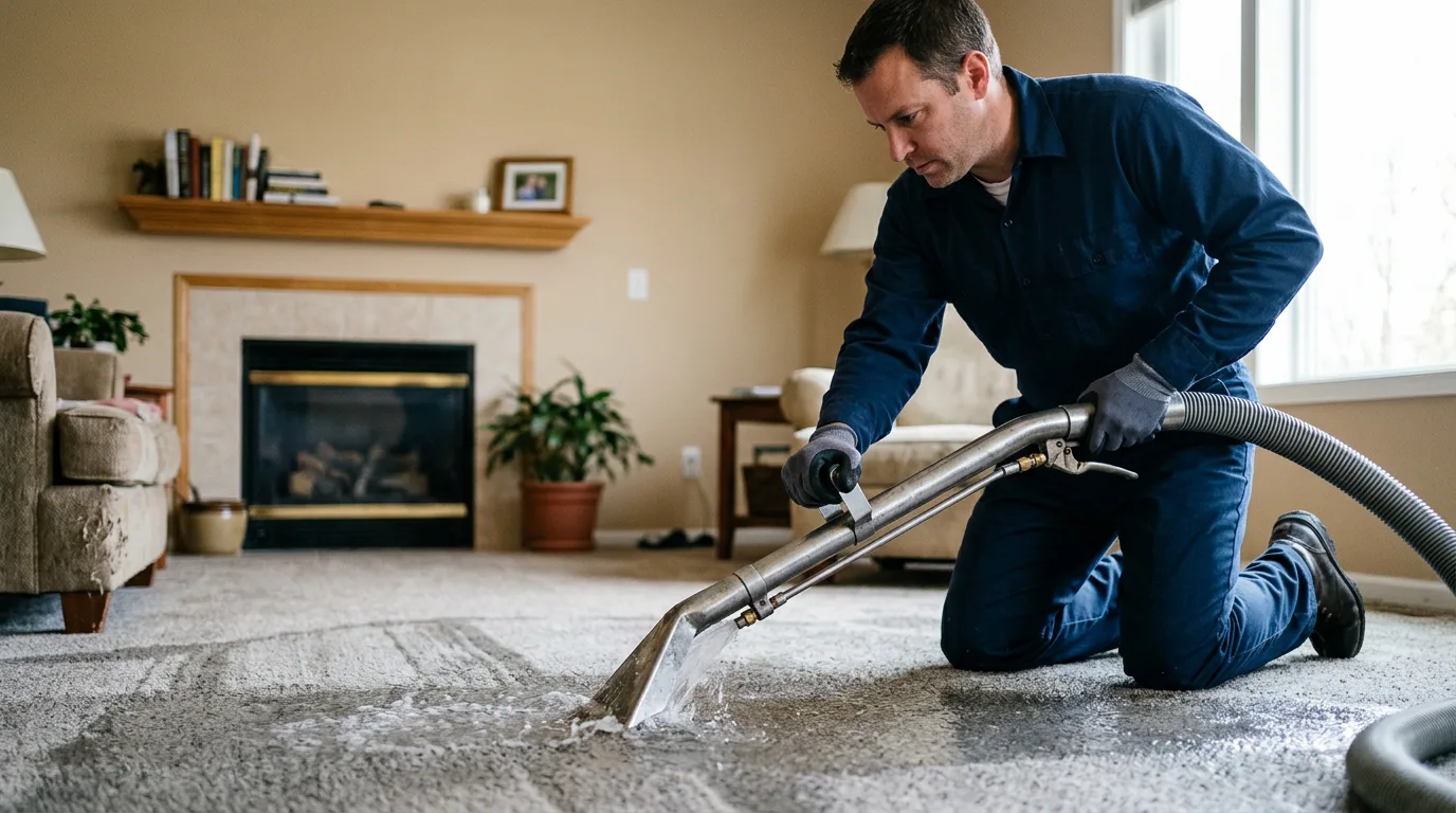 Water damage restoration technician working near Beach City, OH